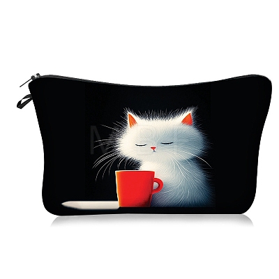 Polyester Cartoon Afternoon Tea Cat Printed Cosmetic Zipper Cluthch Bags PW-WG8E879-01-1