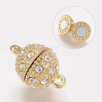 Alloy Rhinestone Magnetic Clasps with Loops X-RB-H116-3-G-1-1