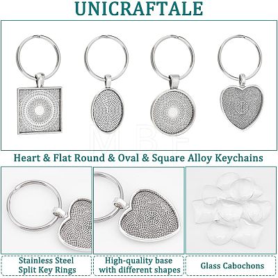 Unicraftale 1 Set Heart & Flat Round & Oval & Square Alloy Keychains KEYC-UN0001-11-1