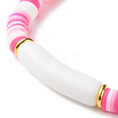 Curved Tube Acrylic Beads Stretch Bracelet for Teen Girl Women BJEW-JB06942-1