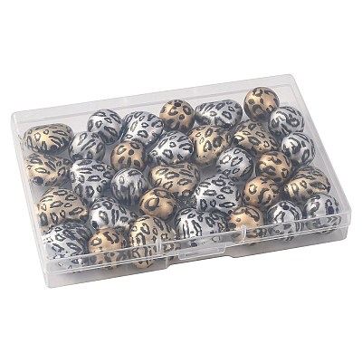 32Pcs 4 Styles Printed Acrylic Beads PACR-FS0001-12-1