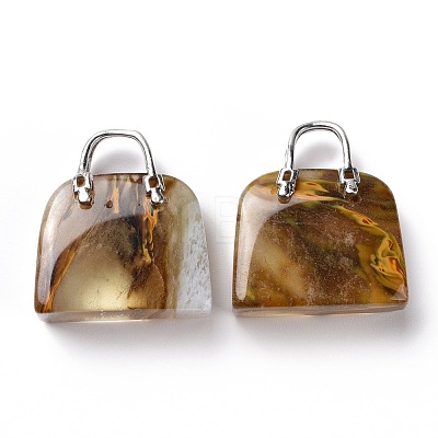 Synthetic Tigerskin Glass Brass Pendants KK-E274-01P-017-1