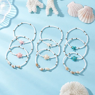 3Pcs Synthetic Turquoise Beads Stretch Bracelets for Women BJEW-JB13493-1