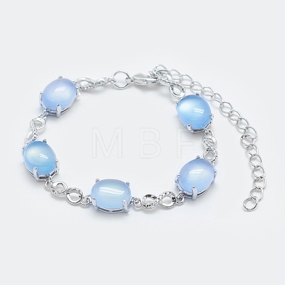 Natural Agate Link Chain Bracelets BJEW-G595-A04-1