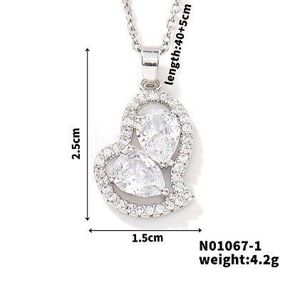 Elegant and Unique Style Brass & Glass Lock Collar Heart Pendant Necklaces for Women FN1868-1-1