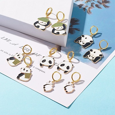 Alloy Enamel Panda Dangle Hoop Earrings for Women EJEW-JE04774-1