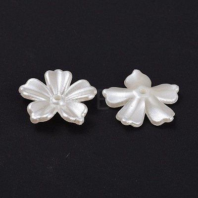 5-Petal Flower ABS Plastic Imitation Pearl Bead Caps X-OACR-R016-21-1