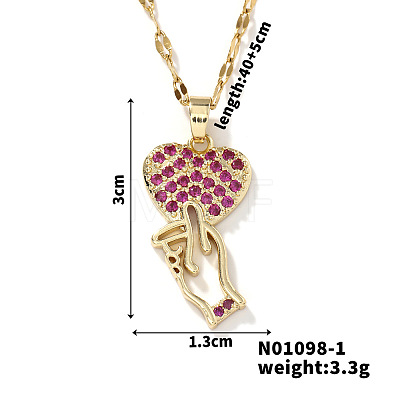 Brass Micro Inlaid Cubic Zirconia Heart with Hand Pendant Elegant Fashion Necklaces for Women DA5797-1-1