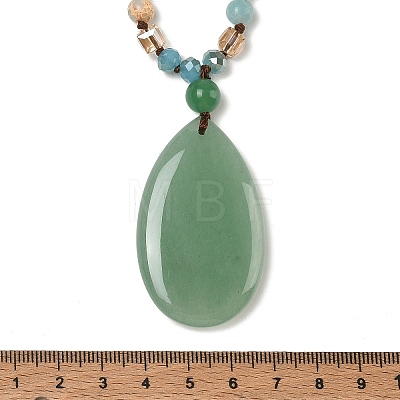 Natural Green Aventurine Teardrop Pendant Glass Beaded Long Necklaces GG-CBAE048-01C-1