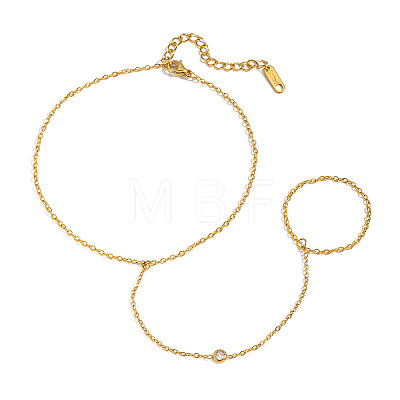304 Stainless Steel Pave Clear Cubic Zirconia Flat Round Toe Ring Anklets for Women KZ1139-1