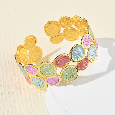 Brass Enamel Cuff Bangles for Women BJEW-A173-02G-1
