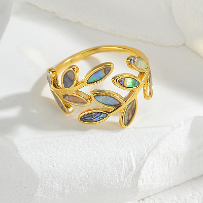 304 Stainless Steel with Natural Shell Cuff Open Rings for Women FS-WGDE0C4-01-1