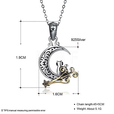 Thai 925 Sterling Silver Kitten Pendant Necklaces NJEW-BB32717-1