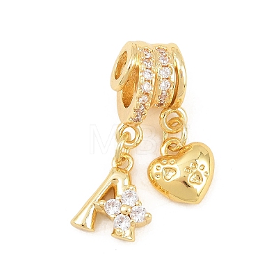 Alphabet Brass Micro Pave Clear Cubic Zirconia Pendants KK-Z151-20G-1