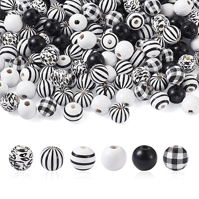 180Pcs 6 Style Natural Wood Beads WOOD-BT0001-09-1