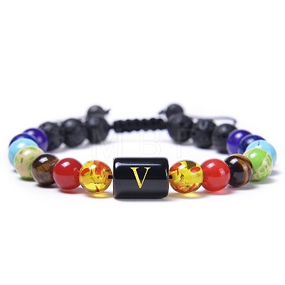 7 Chakra Natural Mixed Gemstone & Lava Rock & Glass Beads Ajustable Bracelets MO5857-22-1