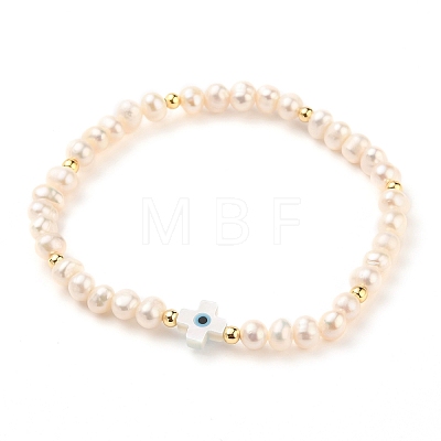 Natural Pearl Beads Stretch Bracelets BJEW-JB05539-03-1