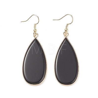 Natural Obsidian Teardrop Dangle Earrings EJEW-G331-01G-03-1