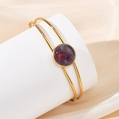304 Stainless Steel & Natural Gemstone Cuff Bracelets for Women BJEW-JB14123-02-1