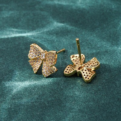 Brass Micro Pave Cubic Zirconia Stud Earrings EJEW-F418-07G-1