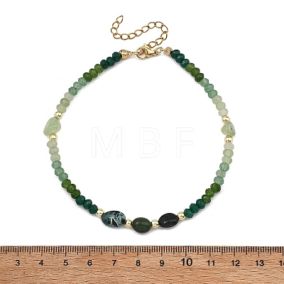 Dyed Natural Malaysia Jade & Moss Agate & Prehnite Beads Beaded Anklets for Women AJEW-AN00832-02-1