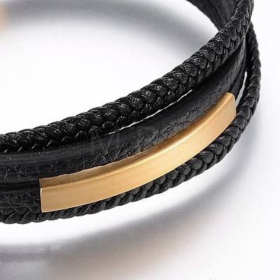 Braided Microfiber PU Leather Cord Multi-strand Bracelets BJEW-K206-H-01G-1