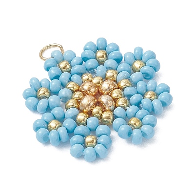 Glass Seed Beaded Flower Pendants PALLOY-MZ01181-04-1