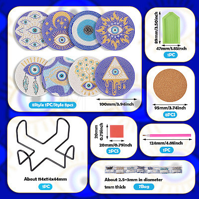 DIY Evil Eye Pattern Coaster Diamond Painting Kits DIY-TAC0016-54-1