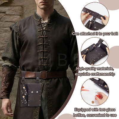 Rectangle PU Leather Medieval Waist Belt Bag with 2Pcs Glass Potion Bottles AJEW-WH0696-581B-1