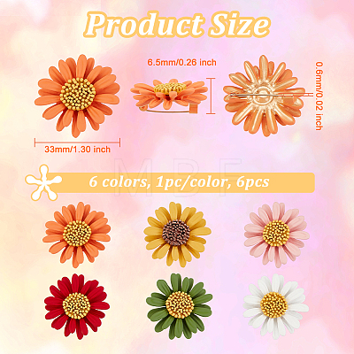 6Pcs 6 Color 3D Daisy Enamel Pins JEWB-WH0029-28G-1