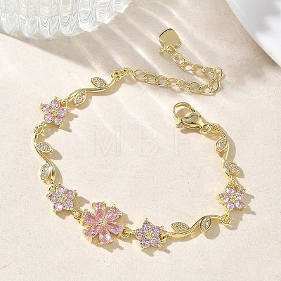 Brass Micro Pave Cubic Zirconia Link Chain Bracelets for Women BJEW-C156-04D-03G-1