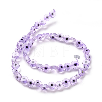 Handmade Evil Eye Lampwork Flat Round Bead Strands LAMP-L058-8mm-25-1