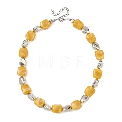 Cube Imitation Gemstone Acrylic Beaded Necklaces for Women NJEW-JN06476-1