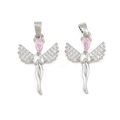 Brass Micro Pave Pink Cubic Zirconia Pendants CU-CBABDE1-10P-1