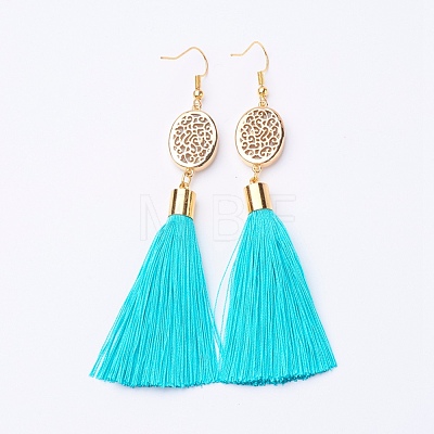 Ice Silk Thread Tassel Dangle Earrings EJEW-P142-B03-1