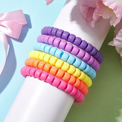 6Pcs 6 Colors Rondelle Opaque & Frosted Acrylic Beaded Stretch Bracelet Sets BJEW-JB10304-1