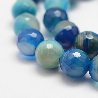 Faceted Natural Striped Agate/Banded Agate Beads Strands G-F447-8mm-H04-1