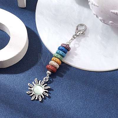 Sun Alloy & Cat Eye Pendant Decoration HJEW-JM01593-01-1