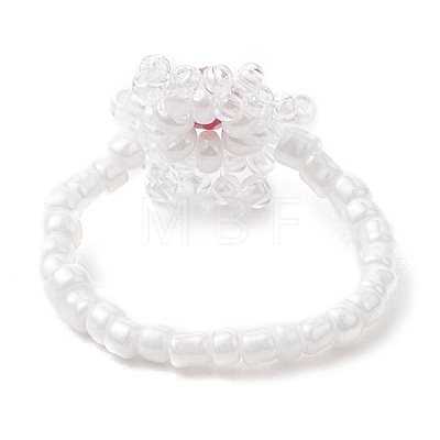 Snowflake Handmade Glass Seed Beads Stretch Rings for Women RJEW-MZ00027-1