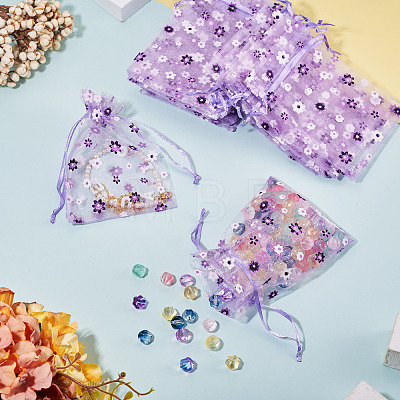Flower Printed Organza Drawstring Bags OP-TAC0003-03-1