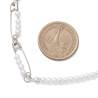 Iron Safety Pins and Acrylic Imitation Pearl Round Beaded Necklaces NJEW-JN05613-1
