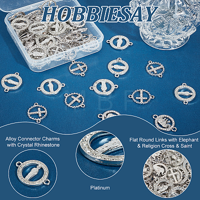 60Pcs 3 Styles Alloy Connector Charms with Crystal Rhinestone FIND-HY0002-57-1