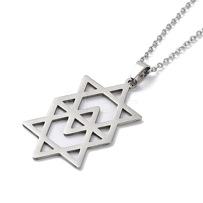 Non-Tarnish 201 Stainless Steel David Star Pendant Necklace with Cable Chains NJEW-Q317-07P-1