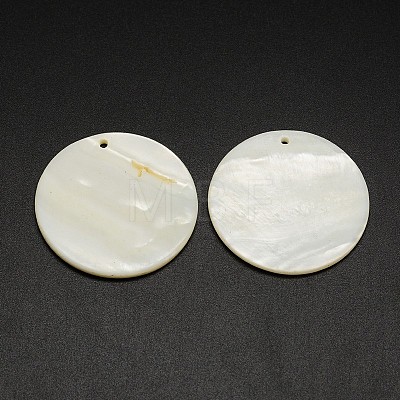 Flat Round Freshwater Shell Pendants SHEL-M005-35-1