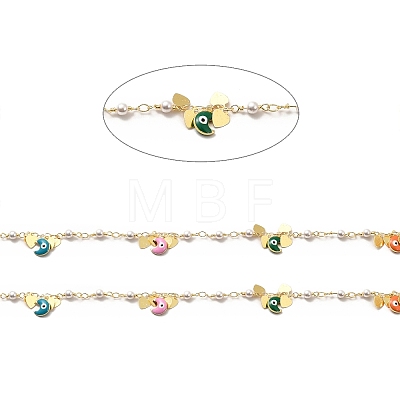 Colorful Enamel Moon with Evil Eye & Brass Heart Charms Chains CHC-A006-03G-1