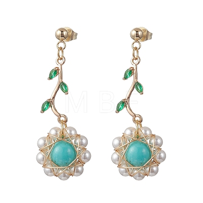 4 Pairs Flower 304 Stainless Steel Cubic Zirconia Dangle Stud Earrings EJEW-TA00800-1