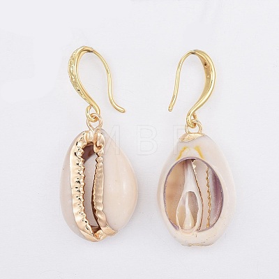 Electroplate Cowrie Shell Dangle Earrings X-EJEW-JE03114-1