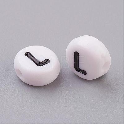 Flat Round with Letter L Acrylic Beads X-PL37C9070-L-1