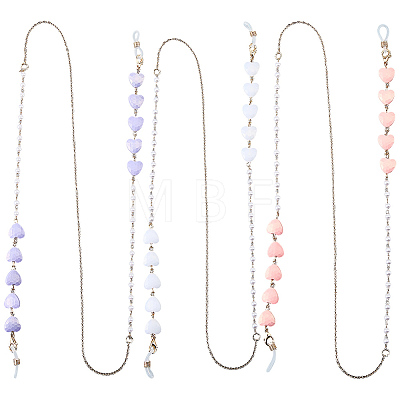 3Pcs 3 Colors Iron & Resin Heart Eyeglasses Chains AJEW-CN0007-85-1