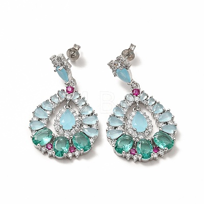 Colorful Cubic Zirconia & Rhinestone Teardrop Dangle Stud Earrings EJEW-H093-18P-1